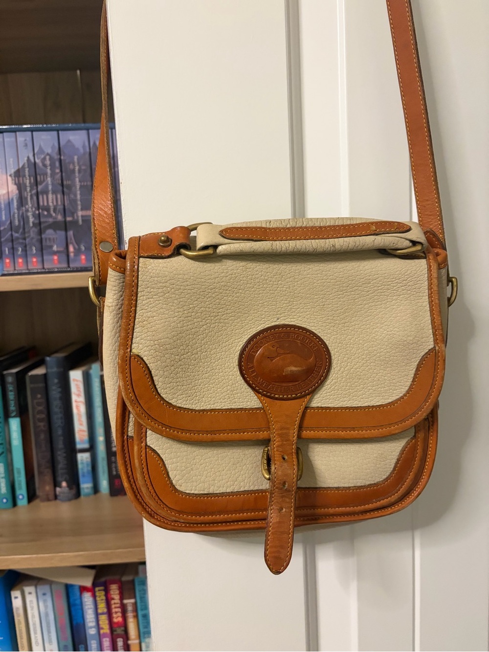 Dooney & Bourke Cream Crossbody with Brown Leather Trim